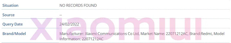 22071212AC IMEI Register, Redmi K50 Ultra