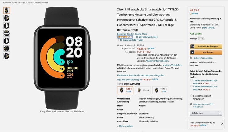 Amazon bietet die Xiaomi Mi Watch Lite derzeit zum Bestpreis. (Bild: Amazon)