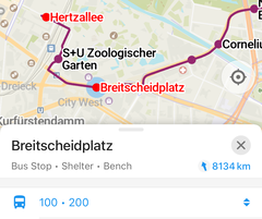 Darstellung der Berliner Linie 200 in Organic Maps.