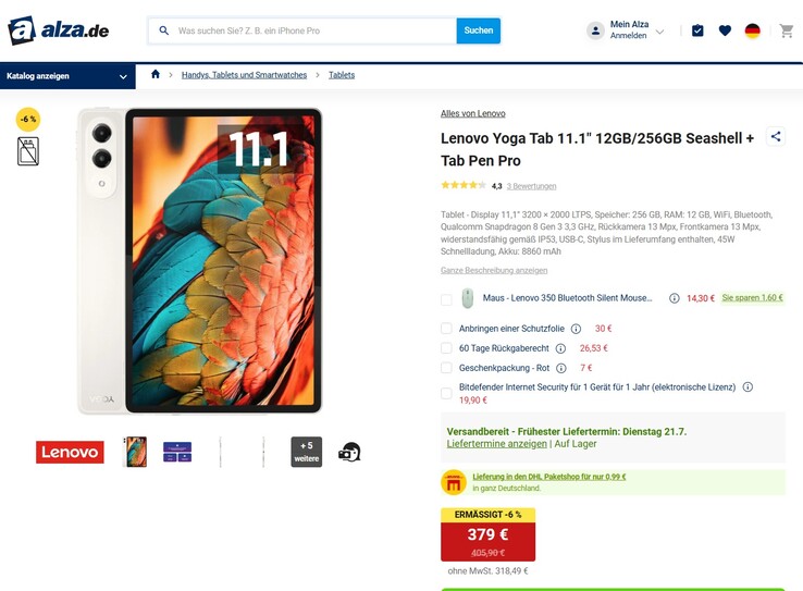Lenovo Yoga Tab ZAG60234CZ für 379 Euro.