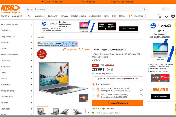 Medion Akoya E14301 für 222 Euro.