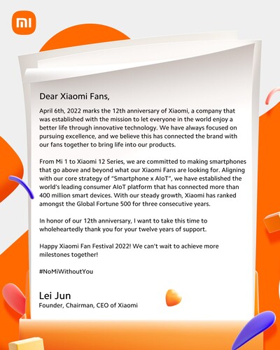 Lei Jun, Gründer, Chairman und CEO von Xiaomi sagt allen Xiaomi-Fans: Danke!
