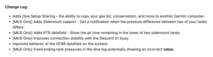 Patchnotes für die Garmin Descent Mk3/Mk3i System Software 25.21