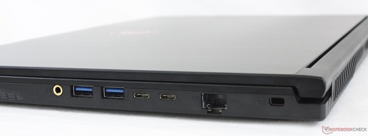 Rechts: 3,5 mm Combo-Audio, 2x USB 3.2 Typ-A, USB 3.2 Typ-C, Gigabit RJ-45, Kensington Lock