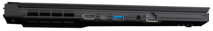 Linke Seite: HDMI 2.1, Mini Displayport 1.4, USB 3.2 Gen 1 (Typ A), Audiokombo, Gigabit-Ethernet