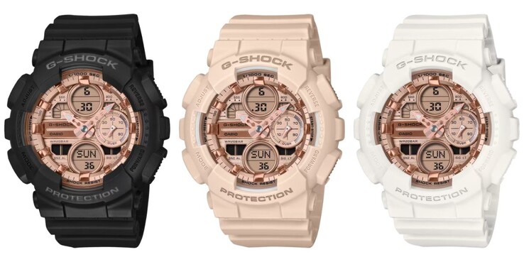 Von links nach rechts: die Uhren Casio G-Shock GMA-S140PG-1A, GMA-S140PG-4A und GMA-S140PG-7A