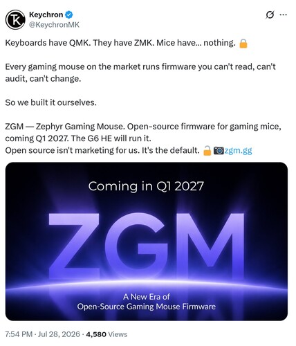 Ankündigung zur Keychron ZGM-Firmware auf X.