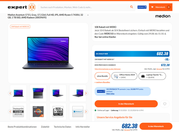 Medion Avantum 17 E1 für 682,38 Euro.