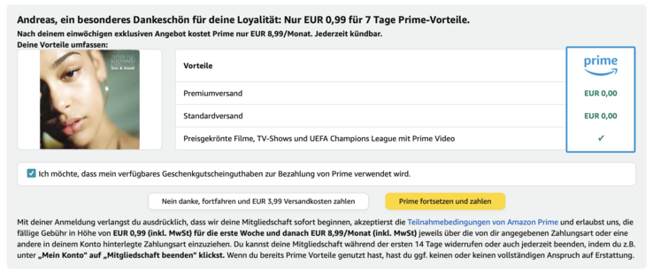 Nach Veränderungen der Bestellmenge gibt es dieses Banner zum Wegklicken.