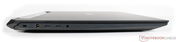 Links: Kensington Lock, AC-in, 2x USB Type-C, Mic-/Headphone-Combo-Jack