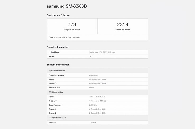 Das Samsung Galaxy Tab S8 FE war schon im September auf Geekbench zu sehen.