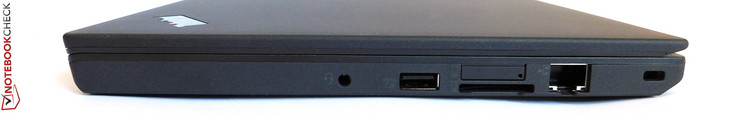 rechts: 3,5-mm Kombo-Audio, USB 3.0, SD-Kartenleser, SIM-Slot, Ethernet, Kensington Lock