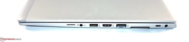 Rechts: SIM-Slot, Kombo-Audio, USB 3.0 Typ A, HDMI, Ethernet, Dockingport, Thunderbolt 3, Stromanschluss