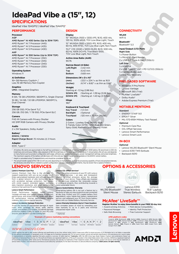 Datenblatt zum 15 Zoll Lenovo IdeaPad Vibe