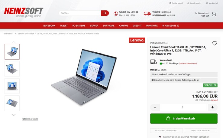 Lenovo ThinkBook 14 Gen 8 IAL 21SJ007SGE für 1.186 Euro.
