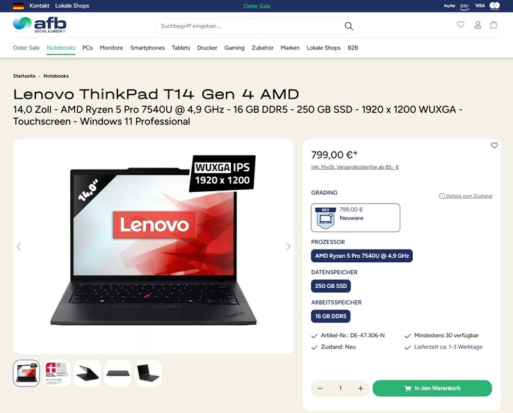 Lenovo ThinkPad T14 Gen 4 (21K4S4EL10) für 799 Euro.
