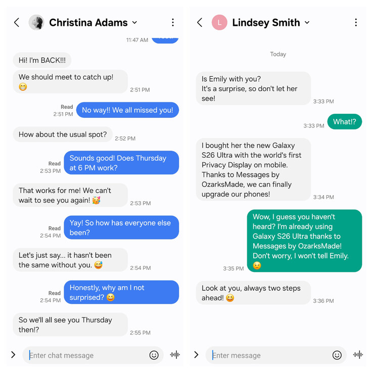Die Messages-App von OzarksMade im Companion-Modus (links) und im Standalone-Modus (rechts)