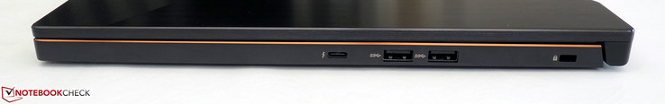 rechte Seite: Thunderbolt 3 (inkl. DisplayPort & USB 3.1 Gen2), 2x USB 3.0, Öffnung für Kensington Locks