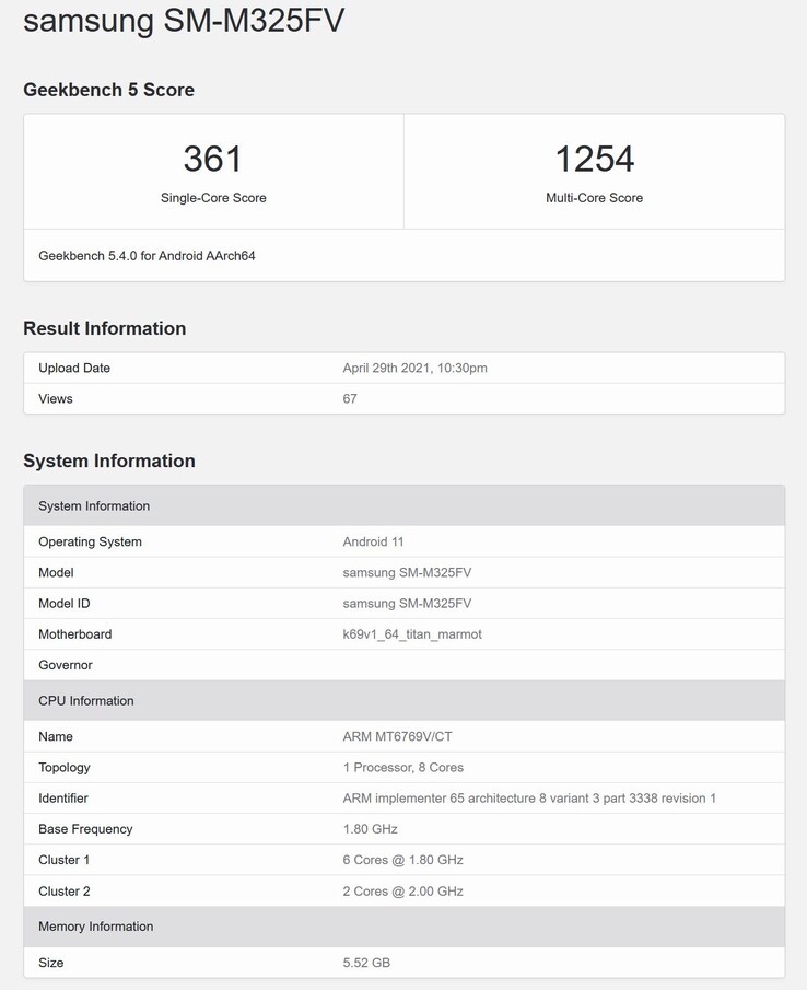 Das Galaxy M32 auf Geekbench (Bild: Screenshot/Geekbench)