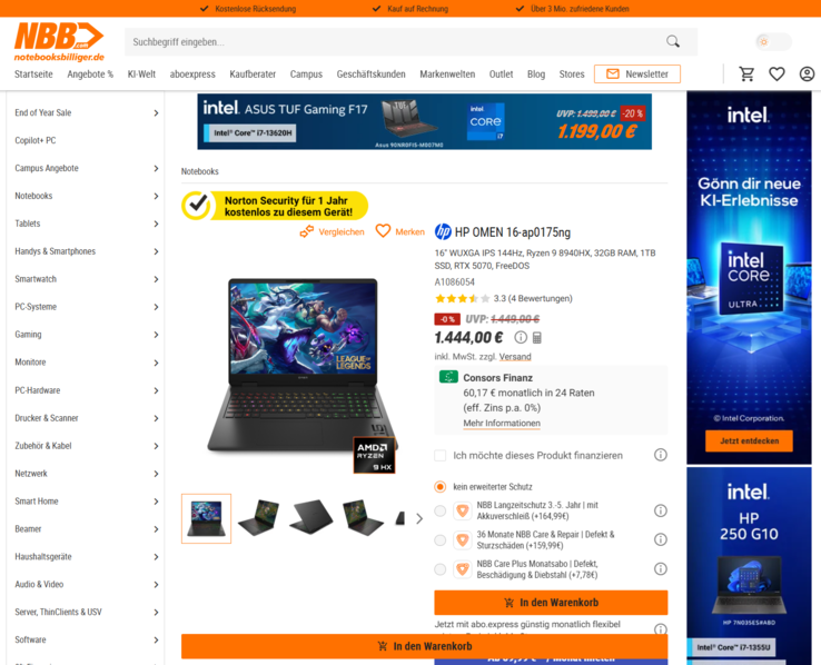 HP Omen 16-ap0175ng für 1.444 Euro.