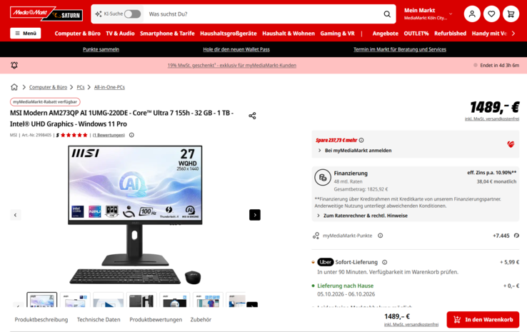 MSI Modern AM273QP AI 1UMG-220DE für 1.251,27 Euro.