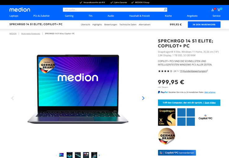 Medion SPRCHRGD 14 S1 Elite (MD62636) für 999,95 Euro.
