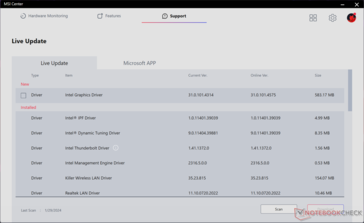 Suche und Installation von Updates für das Modell und die Software