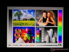 Große OLED-Blickwinkel. An den Regenbogenstreifen, die von extrem steilen Winkeln aus sichtbar sind, kann man erkennen, dass es sich hierbei nicht um ein IPS-Panel handelt.