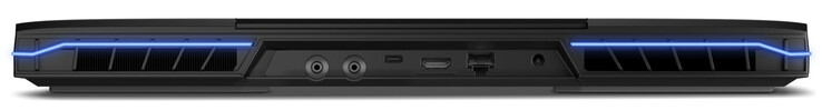 Rückseite: 2x Kupplung für die Wasserkühlung, Thunderbolt 4 (USB-C; Displayport), HDMI, Gigabit-Ethernet, Netzanschluss