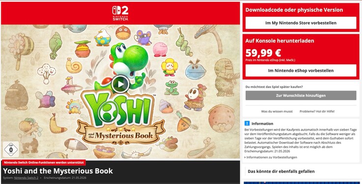 Yoshi and the Mysterious Book kostet digital 10 Euro weniger als auf einem Spielmodul.
