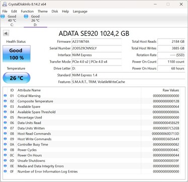 ADATA SE920 arbeitet mit PCIe 4.0 x2