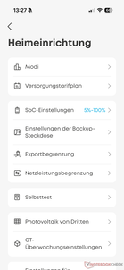Menü mit Einstellungen