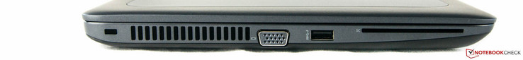 links: Kensington-Lock, VGA-Ausgang, 1 x USB 3.0, Smartcard-Reader