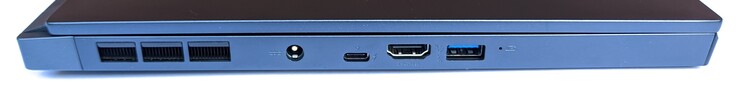 Linke Seite: Lüfterauslass, Thunderbolt 3, USB 3.2 Gen2 Typ-A