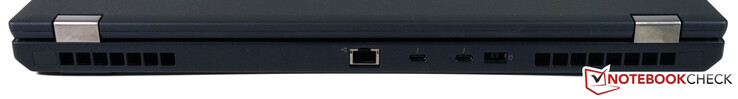 Hinten: RJ45-LAN, 2x Thunderbolt 3 (USB-C 3.1 Gen2 mit Power Delivery & DisplayPort), SlimTip-Stromstecker