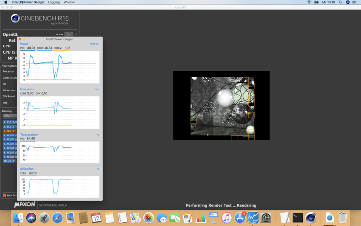 CPU-Daten während der Cinebench-Schleife