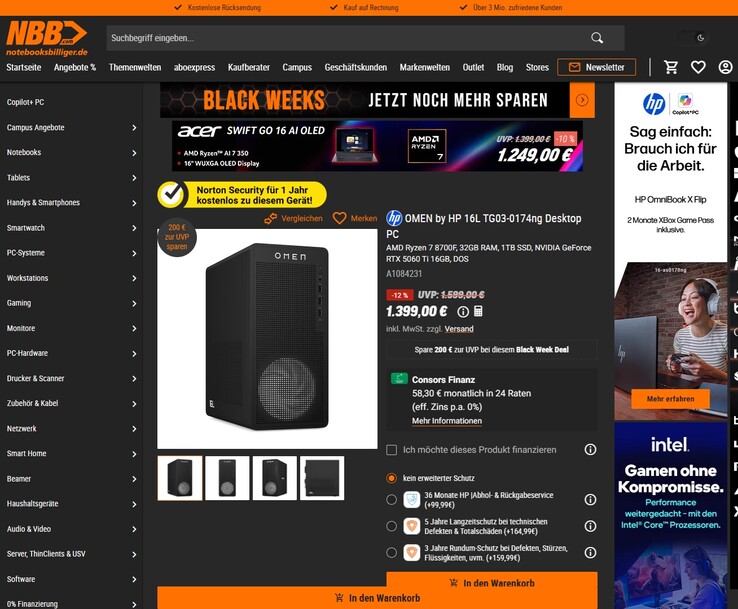 HP Omen 16L TG03-0174ng (BU5Q6EA) für 1.399 Euro.