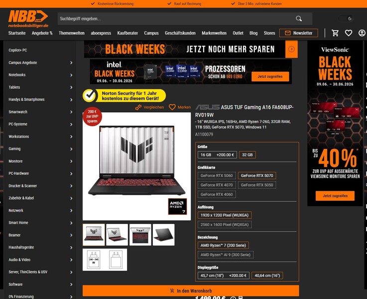 Asus TUF Gaming A16 FA608UP-RV019W für 1.499 Euro.