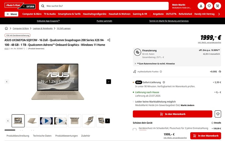 Asus ZenBook A16 UX3607OA-SQ013W für 1.999 Euro.