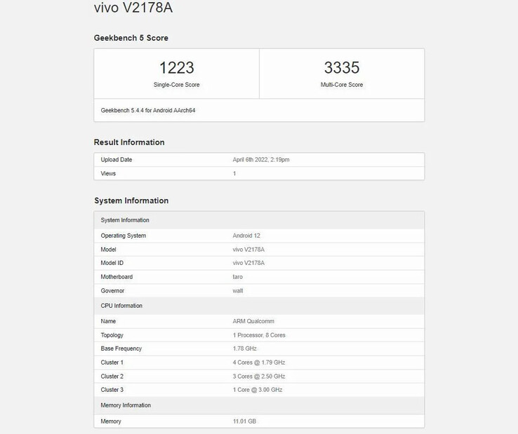 Das Vivo X Fold erreicht nicht ganz die Multi-Thread-Performance, die man vom Snapdragon 8 Gen 1 erwarten würde. (Bild: Geekbench)