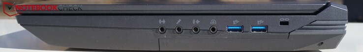 Rechts: Audio-In, Mikro, Audio-Out, Kopfhörer/optisch, 2x USB-A, Kensington