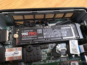 Zugänglicher PCIe 4.0 2280 NVMe-Steckplatz. Kürzere 2242- oder 2230-Laufwerke können technisch funktionieren, aber es werden keine Schrauben zur Befestigung vorhanden sein
