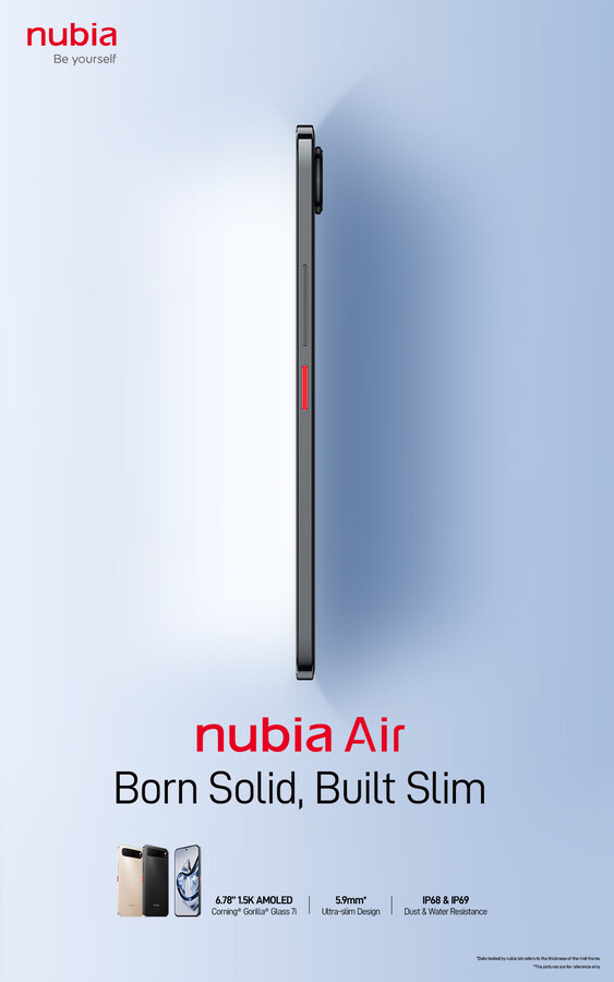 Laut geleaktem Promobild ist das Nubia Air nur 5,9 mm dünn - mit wichtiger Einschränkung in der Fußnote.