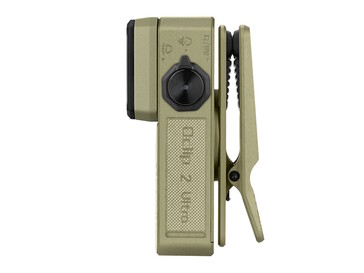 Die Taschenlampen der Olight Oclip 2-Serie sind an der Seite mit einem Drehschalter und einem Einschaltknopf versehen.