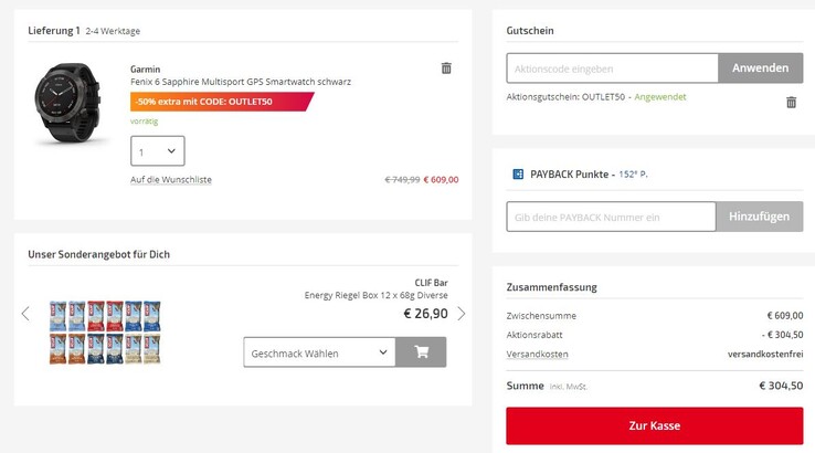 Der Gutscheincode OUTLET50 sorgt für eine satte Preisreduktion