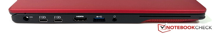 Links: Netzteil, 2x Thunderbolt 3 (USB-C), HDMI, 1x USB-A 3.1 Gen1, 3,5-mm-Klinkenanschluss, Smartcard-Reader
