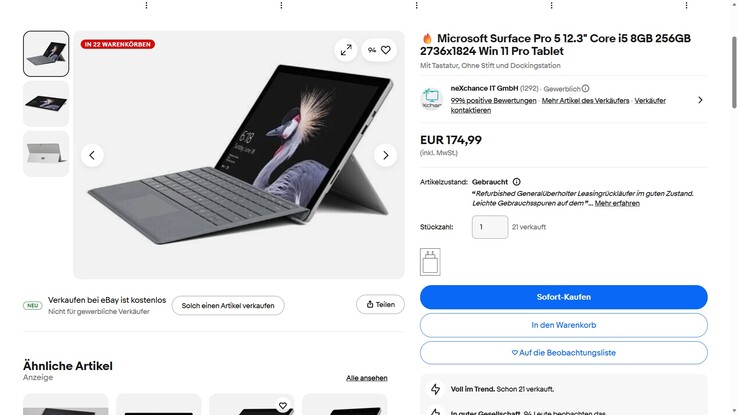Microsoft Surface Pro 5 (Refurbished) für 174,99 Euro.