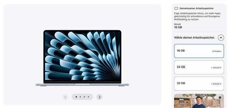 Apple veranschlagt 500 Euro für 16 GB Arbeitsspeicher.