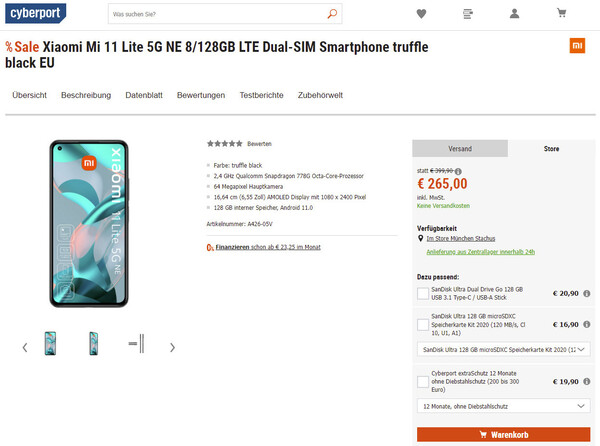 Cyberport lässt's krachen: Das Xiaomi 11 Lite 5G NE 8/128 GB zum absoluten Bestpreis von 265 Euro ist ein Hammer-Deal.