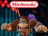 Donkey Kong vor einem fallenden Nintendo-Aktienchart. (Bildquelle: Nintendo of America mit Änderungen)